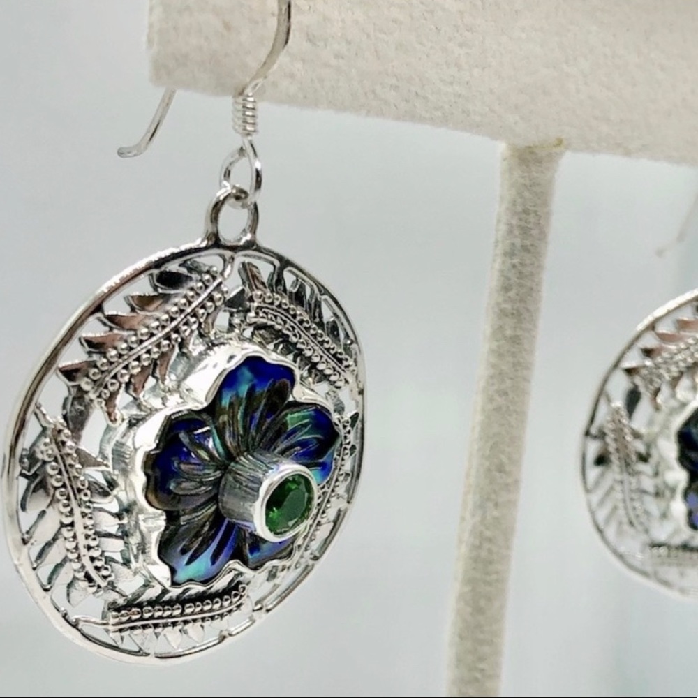 Abalone Shell & Chrome Diopside 925 Earrings